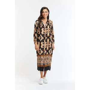 The Hills Button Through Dress - Print Brown/Beige