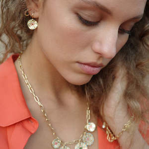 A C Oslo: Vibrance Multicolour Fishhook Pendant Earring - Gold