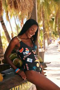 Haven: Cabana Twist One Piece Swimsuit - Brasil Black