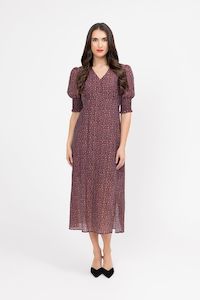 Florence Dress - Merlot Jacquard Stripe