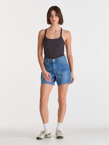 Mid Straight Short - Blue Letter