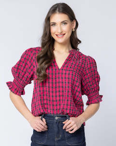 Seeking Lola: Relaxed Butterfly Top / Hot Pink Texture Check