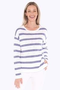 Knitwear: Stripe Slub Pullover - White Chambray