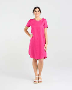 Dianne Short Sleeve Panelled Dress - Raspberry