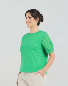 Blackstone: Ariane Broderie Tee  - Kelly Green
