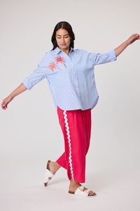 Lexie Embroidered Shirt - Blue Stripe