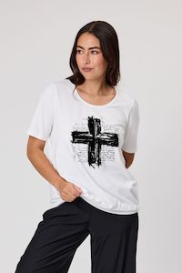 Duo 1: June Pleat Tee - White w Black Cross