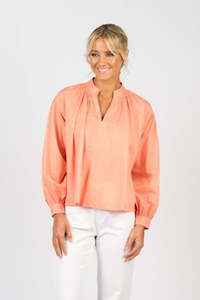 Vassalli: Stitched Collar and Placket Shirt with Balloon Sleeve - Apricot