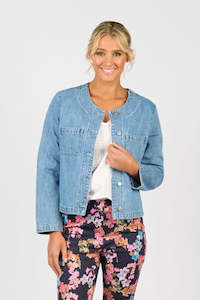Vassalli: Collarless Denim Jacket - Light Wash