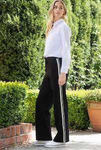 Vassalli: Wide Leg Full Length Pull On with Side Stripe Detail - Black 2.0