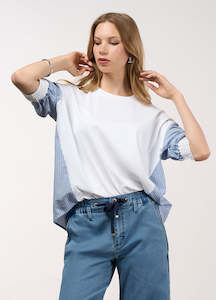 Madly Sweetly 1: Mixed Media Stripe Top - Chambray Stripe