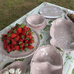 Melamine Pearl Platter Round Handle - French Pink