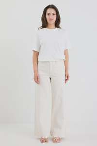 Jeans: Zoey PETITE High Rise Wide Leg Pocket Jean - Ecru