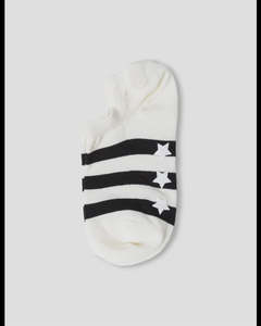 Under 50: Socks - No Show White With Black Stripe & Stars