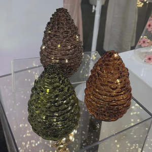 Homeware: Glass Pinecone with Lights in Dark Brown