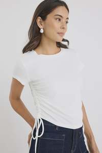 Perfect Ivory Rib Rouched Side Crop Tee