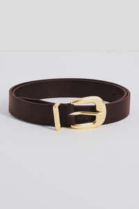 Dark Brown Gold Buckle Leather Belt