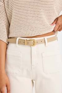 Sand Gold Buckle Leather Belt