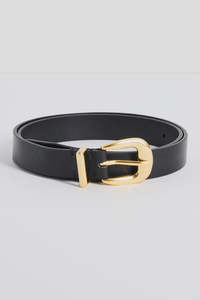 Among The Brave: Gold Buckle Black Leather Belt
