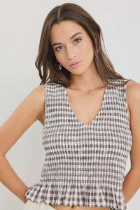 Among The Brave: Acceptance Chocolate Gingham Sleeveless Shell Top