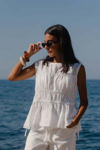 Stories Be Told: Context Ivory Linen Relaxed Sleeveless Top