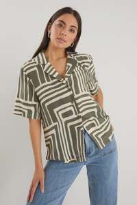 Dispatch Khaki Maze Print Short Sleeved Boxy Shirt