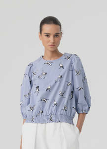 Shirts Blouses: Zurich Top - Heron Stripe
