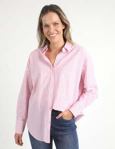 Shirts Blouses: Delia Stripe Shirt - Strawberry