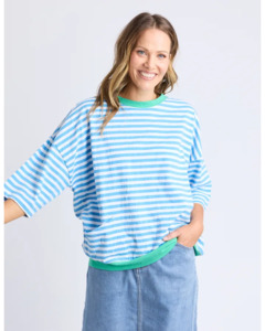 Crews Sweatshirts: Mazie Stripe Ringer Sweat / Azure & White Stripe