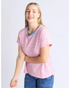 Tees Long Sleeve Tees: Jarrah Stripe S/S Tee / Geranium Pink & White stripe / Azure