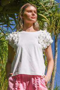 Tees Long Sleeve Tees: Ruffle Energy T-Shirt - White