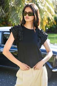 Tees Long Sleeve Tees: Ruffle Energy T-Shirt - Black