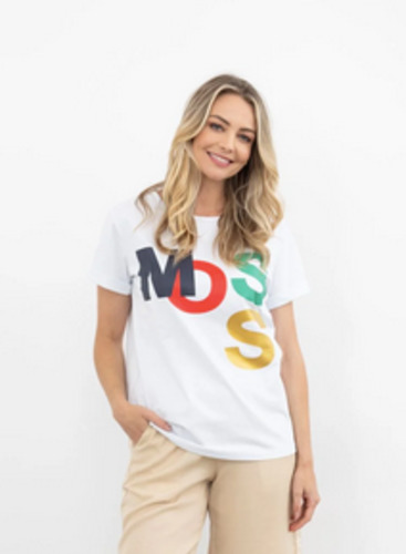 Tees Long Sleeve Tees: Moss Logo Tee - White