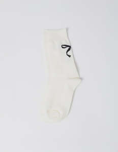 Socks: Socks - White With  Black Bow