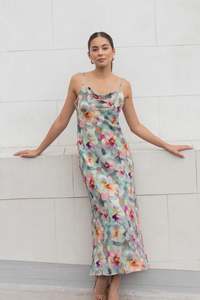Last Of The Best Sellers: Lavish Blue Multi Floral Tie Back Bias Slip Dress