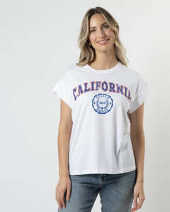 Stella Gemma Sale: Cuff Sleeve T-Shirt CALIFORNIA - White