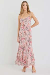 All: Reign Floral Animal Georgette Strappy Maxi Dress