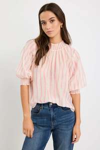 Precisian Blush Stripe High Neck SS Top