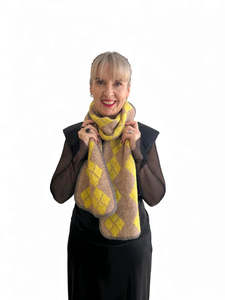 Scarves: Argyle Scarf - Yellow/Beige
