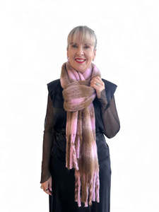 Scarves: Checkers Scarf - Baby Pink w Chocolate