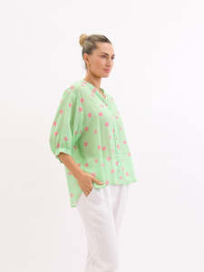 Dottie Linen Shirt - Green & Pink