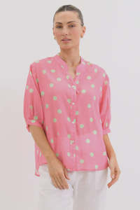 Worthier The Label: Dottie Linen Shirt Pink & Green