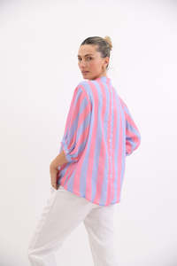 Worthier The Label: Dorothy Stripe Linen Shirt - Lilac & Pink