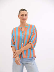 Dorothy Stripe Linen Shirt - Aqua & Orange