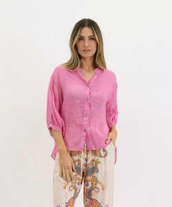 Aurora Linen Shirt - Hot Pink