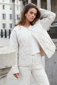 Stories Be Told: Apex Putty Collarless Puffer Jacket