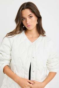 Frankly Ecru Boxy Snap Front Puffer Jacket