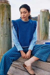 Athena Frill Knit Top - Cobalt