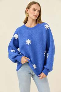 Wool: Miru Stitch Flower Jumper - Cobalt
