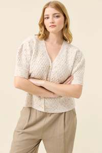 Wool: Mckenna Short Sleeve Cardigan - Ivory